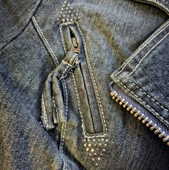 NEW Vintage Y2K ★ SUKO Jeans ★ AMAZING Zipper Jean Jacket with Black Rhinestones - Picture 12 of 17